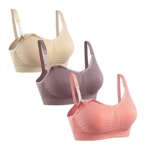 Ritera Soutien-Gorge de maternité sans Couture pour Femmes allaitant avec rallonges de Soutien-Gorge inclues (Lot de 3),PGL,M Cover