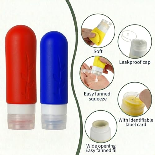 Image of DEPOZA Travel Bottles Kit (16 Pack) - TSA Approved, Leak Proof Silicone Squeezable Containers for Toiletries. Complete Set with Jars, Sprayers & Bag (Fluorescent)