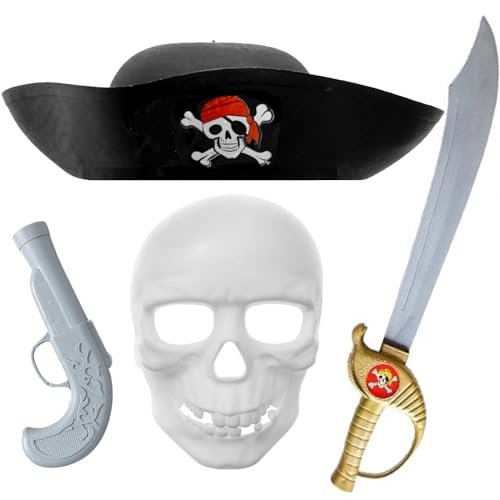 Kit Piratas Caribe com Chapéu Espada e Acessórios para Fantasia Infantil Halloween Carnaval