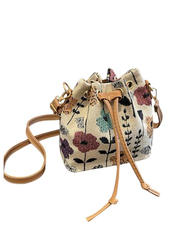 COZYEASE Women's Floral Drawstring Shoulder Bag Small Cross Body Handbags Cute Purses