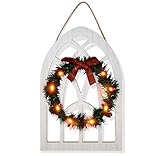 Lighted Christmas Hanging Wall Decoration Holiday Wooden Window Frame Arch Front Door Sign with Led...