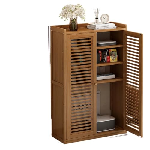 LAJOKING ルーター収納キャビネット、ルーター収納、木製、隠しライン、スリム、弱電流ボックスカバー、竹製、シンプルでナチュラル、家庭用、リビングルーム用、WiFi、光モデム、スイッチソケットに最適 (C,59*25*97CM)