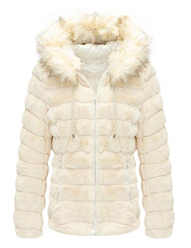 Bellivera Womens Double Sided Faux Fur Jacket with Fur Collar, The Puffer Coat Worn on Both Sides White XX-Large