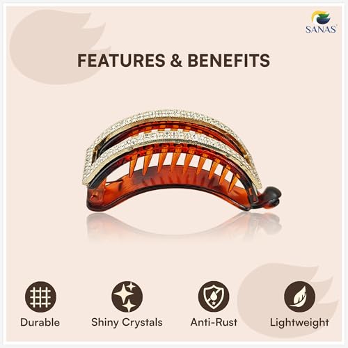Image of Sanas Hair Crab Clips For Woman (1pc) Clutchers For Hair Accessories For Women Stylish Hair Clips For Girls Gift Items Korean Jewellery Cute Gifts For Girls (1pc) (Classic Brown & Bright Rhinestones)