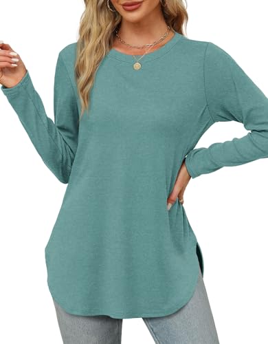 Image of XIEERDUO Womens Long Sleeve Round Neck Shirts Side Split Basic Loose Tunic Tops Casual 2026