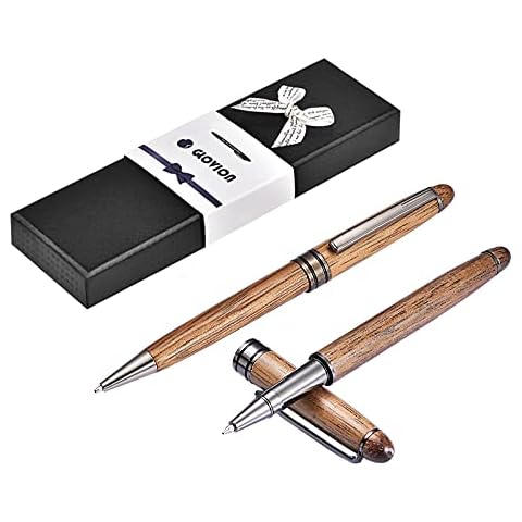 Wooden Pen Set, Handcrafted Wood Ballpoint & Gel Gift Pen Set, Extra Refills, Vintage Pens Collection, Nice Gift Pen for Promotional, Calligraphy, Office, Signature and Business - 2Pack Cover