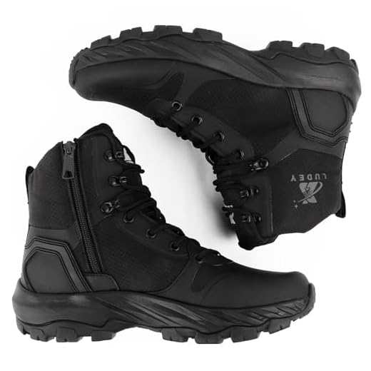 LUDEY Léger Rangers Bottes Militaire Homme Fermeture Éclair Latérale YKK Durable Chaussure Bottes de Police Bottes de Combat Tactique Respirantes Noir 43EU