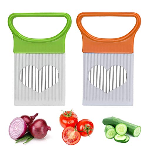 2PCS All-In-One Onion Holder SlicerStainless Steel Assistant Slicers Cutter Chopper - Vegetable Tomato Meat Holder Rack Slicer CutterOnion PeelerFork Slicing HelperKitchen Tool Cutting Chopper