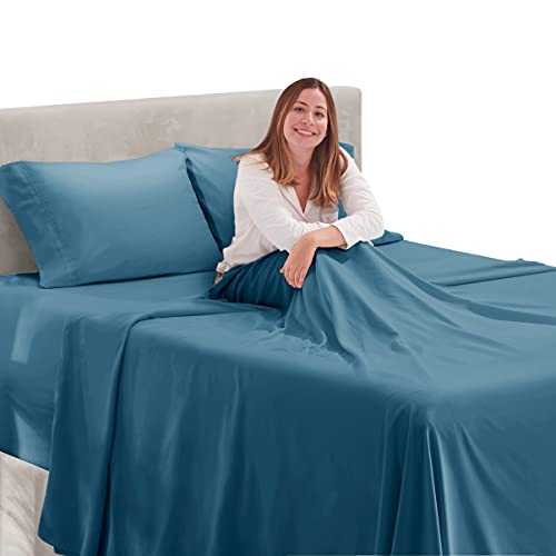 Image of Hearth & Harbor Extra Deep Pocket Sheets - 4 Piece Hotel Luxury Bed Sheets Set Fits Up to 24 inch Mattress - Ultra Soft Luxury Bed Sheet Set - Soft & Breathable, Cal King, Blue Heaven | 4 Piece Bed Sheet Set, Ultra Soft & Breathable, Fits Up to 24 inch Mattress, Hotel Luxury