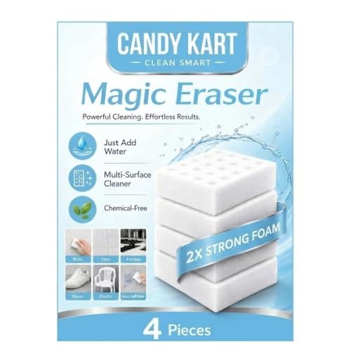Image of Magic Eraser | Pack of 4 | Scratch Free, Chemical Free, Multisurface Cleaner | Remove 100+ Stains from Walls, Shoes, Furniture, Switch Board & Kitchen | Tough on Stains & Gentle on Surface