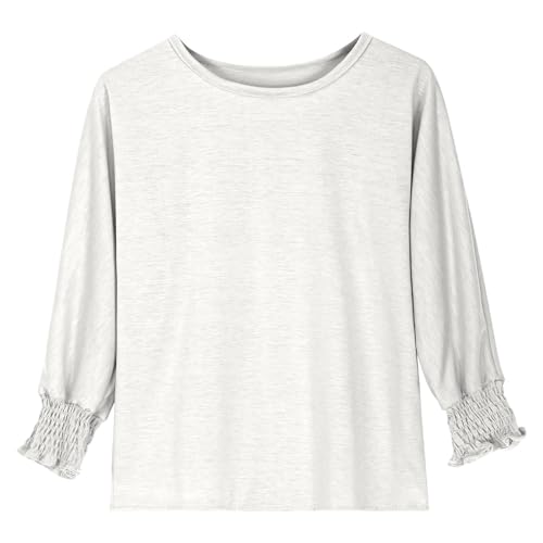 Girls' 3/4 Sleeve Ruffle Crewneck Tunic Shirts Smocked Cuff Summer BohoCute Tops Loose Fit Casual Dressy Basic Blouse Tee2