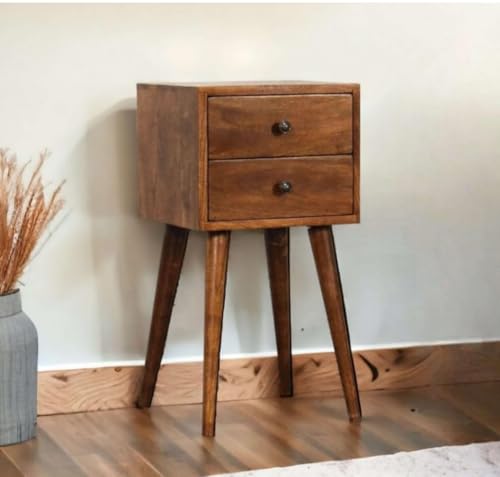 Image of IThree Modern Nightstand with Open Shelf, Single Drawer, Black Wood, Mid-Century Style Legs (Style 4)