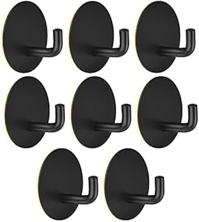 8 Pcs Self Adhesive Hooks, Sticky Wall Hooks Stainless Steel Adhesive Wall Hanger Black Anti-Rust Waterproof Sticky Hooks for Kitchen Bathroom Office Toilet Hanging Coats , No Drill Glue Needed