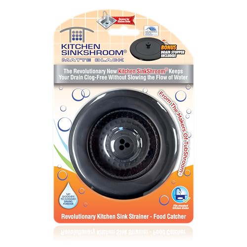 Kitchen SinkShroom Clog-Free Kitchen Sink Drain Strainer with Stopper - Sink Protector for Kitchen Sink, Stainless Steel, Matte Black