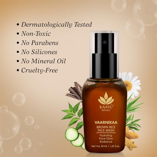 Image of Vaarnika Brown Rice Face Wash with Chamomile, Neem & Mulethi | Deep Cleansing Face Wash for Radiant Skin & Unclogged Pores | Hydrating, Paraben-Free Face Cleanser | All Skin Types, 50ml