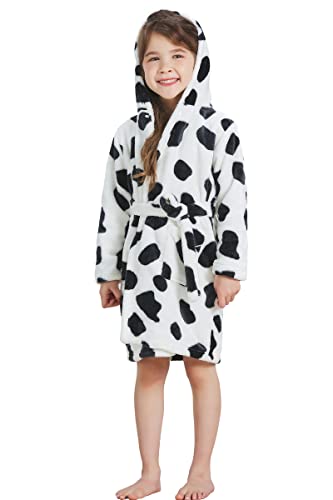Echery Boys Girls Hooded Pajamas Soft Coral Fleece Bathrobe Unisex Dressing Gown Sleepwear (110/3T-4T,Height:39.37", Cow Print) #TOP3