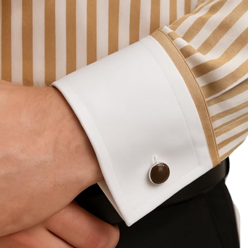 Image of Men's Premium Cotton Formal Dress Shirt - White Collar & French Cuffs with Cufflinks | Solid White, Micro Check & Striped for Office, Wedding