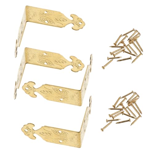 Housoutil 4 Juegos Protector Esquinas Vintage de Latón para Caja Retro de Cantoneras Doradas para Muebles Esquinas Decorativas y Resistentes para Estuches y Álbumes