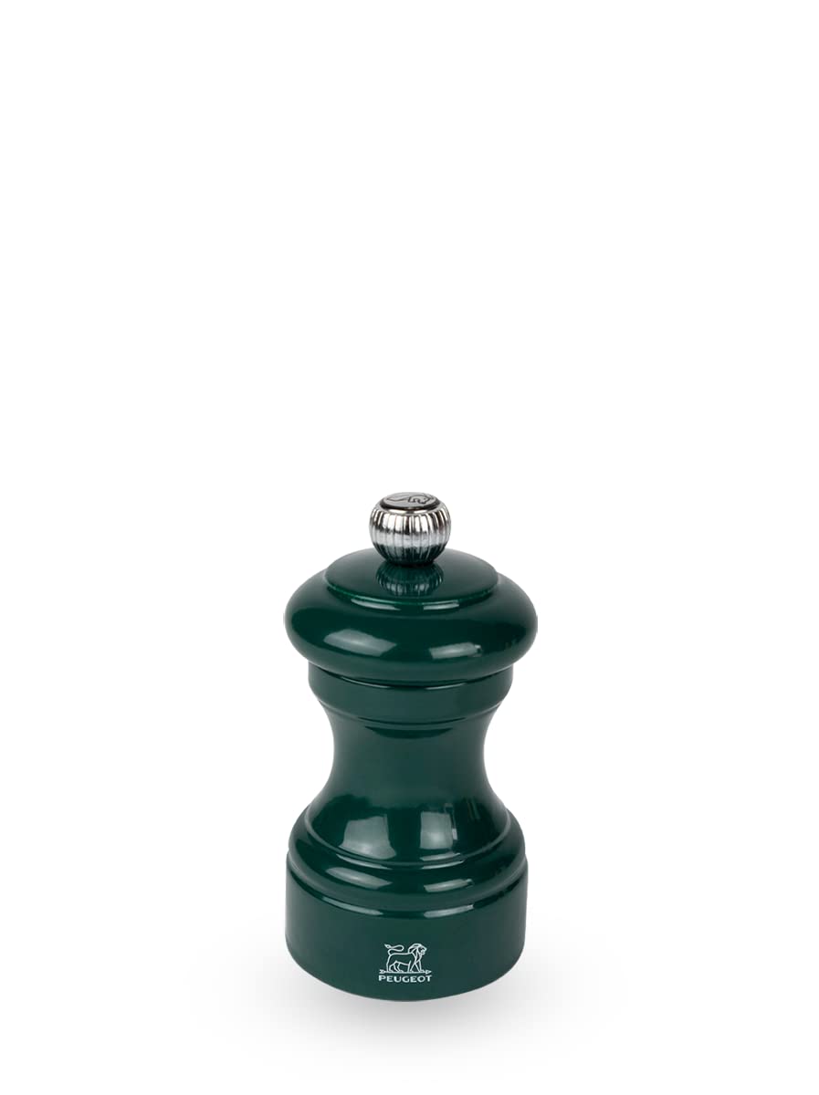 PEUGEOT - Bistro 10 cm Pepper Mill - Classic Pepper Grinder - Made with PEFC Certified Wood - Lifetime Guaranteed Mechanism - Made in France - Bistrorama - Forest Green Lacquered Colour