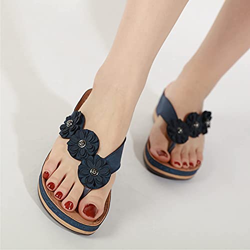 Pantoufles à plateforme florale pour femmes à bout ouvert et talons compensés