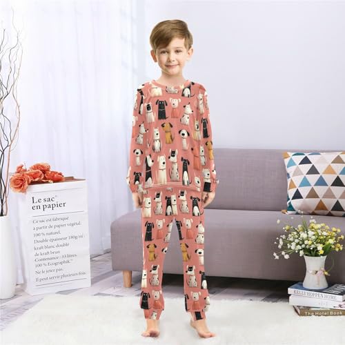 Long Sleeve Pajama Set for Girls Boys Kids,Cute Dogs Print Comfy Nightwear Soft Loungewear,Family Matching PJs Underwear Set 6T4