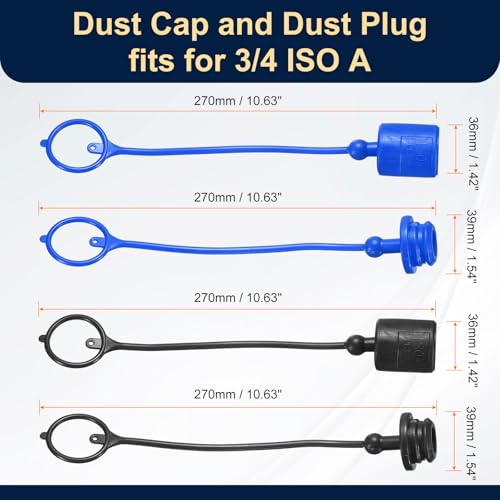 Image of HARFINGTON 2Sets 3 /4 Hydraulic Hose Dust Cap and Plug Kit, ISO-A Male Dust Cap & Female Plug Cover Quick Disconnects Air Coupler Cover Port Plug Fittings with Retention Ring, Blue /Black