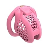 Breathable Honeycomb Penis Cage Set with 4 Flat Rings Small Cock Cages Men Chasity Device Slave Sex Toy Extreme Bondage with Large Urinal Design (Pink,Flat-Small)