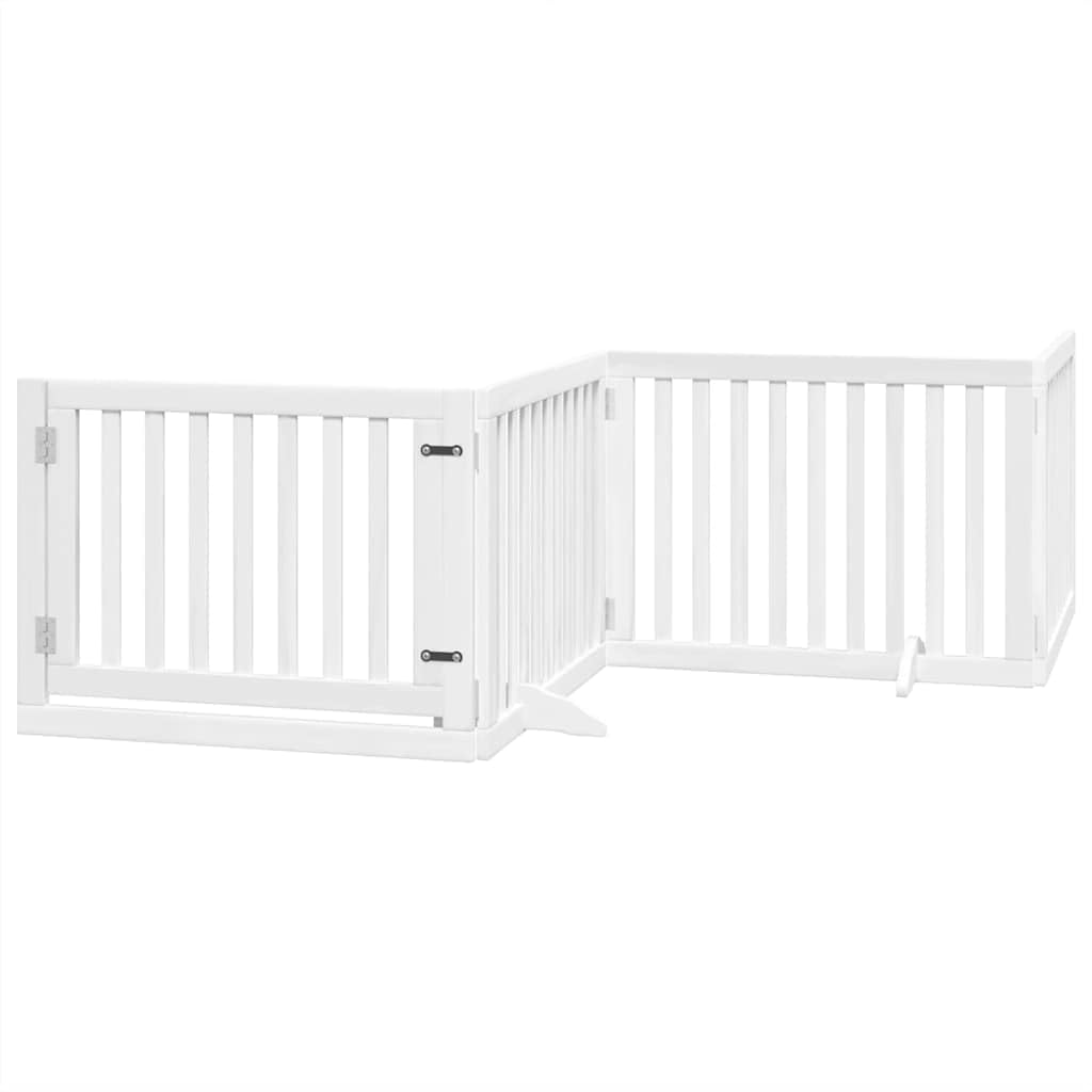 6 teiliges Hundetor faltbar weiß aus Pappelholz, 480 cm Laufstall mit Tür, freistehend für Wohnung, Treppe, Garten, stabile Absperrung für kleine und mittelgroße Hunde