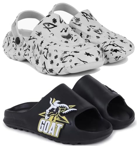 Image of Pampy Angel Combo Pack of 2 Slipper /Flip Flops /Slides /Clogs /Sandals with Adjustable Back Strap for Men (Cl-N11,Y-to-Goat)