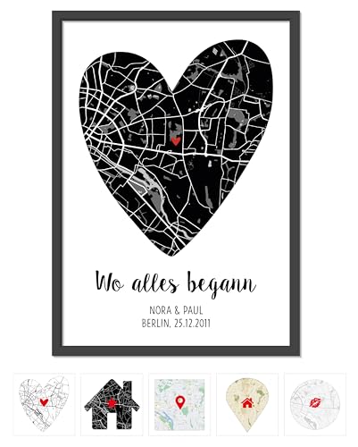 OWLBOOK® Personalisierte Geschenke für Frauen Männer | Geschenk für Ihn Sie | Partner Geschenke zum Valentinstag Jahrestag | Valentinstagsgeschenke | Wo alles begann | Bild | Schwarze Karte