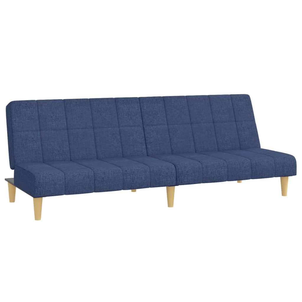 Divano letto a 2 posti in tessuto blu con due schienali separati come divano letto con struttura in legno, ideale per soggiorno e ufficio e per piccoli spazi