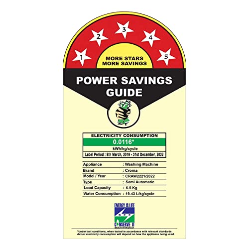 Image of Croma 6.5 kg Semi Automatic Top Load Washing Machine (CRAW2221, White)