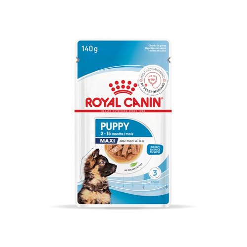Image of Royal Canin Maxi Puppy Food for Stage 3, 140Grams, Pack of 10 Sachet, Wet Food, Supports Immune System & digestive health, Provides Long growth, moderate energy