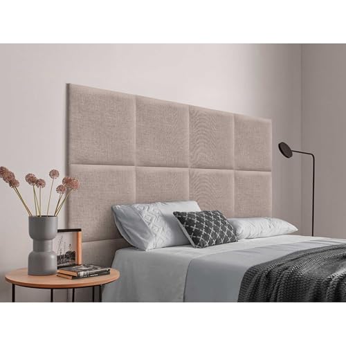 DHOME Cabecero Tapizado Compuesto de Paneles Autoadhesivos Intercambiables de Lino Natural Cama Lujo Dormitorio Acolchado (Tierra, 80cm)