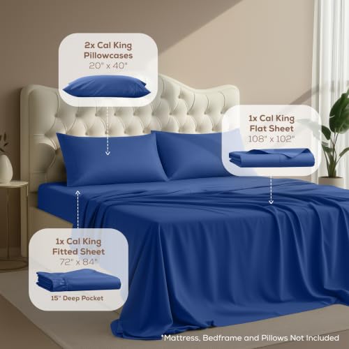 Image of Utopia Bedding California King Size Sheet Set - 4 Piece Bed Sheets, Soft and Breathable Microfiber, Includes 1 Fitted Sheet, 1 Flat Sheet and 2 Pillowcases - Oeko Tex (Royal Blue)