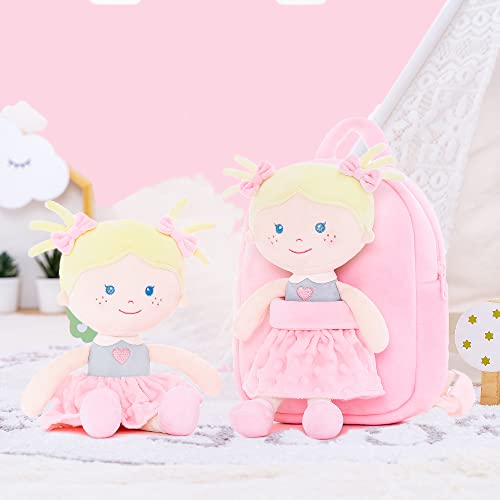 Onetoo Toddler Backpack Kids Backpacks With Soft Light Baby Dolls In Pink Polka Dots Dress 9.5" #TOP2