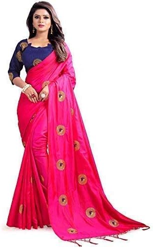 Multi-Coloured Paper Silk Fabric Embroidered Saree With Heavy Blouse Piece For Women