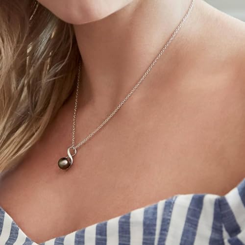 The Pearl Source Real Pearl Pendant for Women with Genuine AAA Quality Black Tahitian Cultured Pearl with Infinity Design | 14K Gold Plated 925 Sterling Silver Necklace2