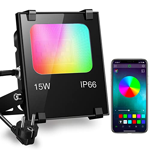 iLC Foco LED RGB de Colores 15W Inteligente Controlado por la Aplicación de Teléfono Foco Proyector Exteriores - IP66 Impermeable - Multicolor16 millones 20 Modos - sincronización de música