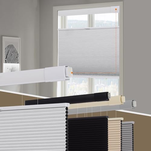 Persilux No Tools No Drill Blackout Cellular Shades for Windows Cordless Top Down Bottom Up Honeycomb Blinds Easy to Install Cellular Blinds for Indoor Windows White Custom Size
