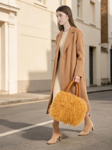 Image of Women Luxury Real Lamb /Mongolian Flush Wool Fur With Genuine Leather Handles Handbag