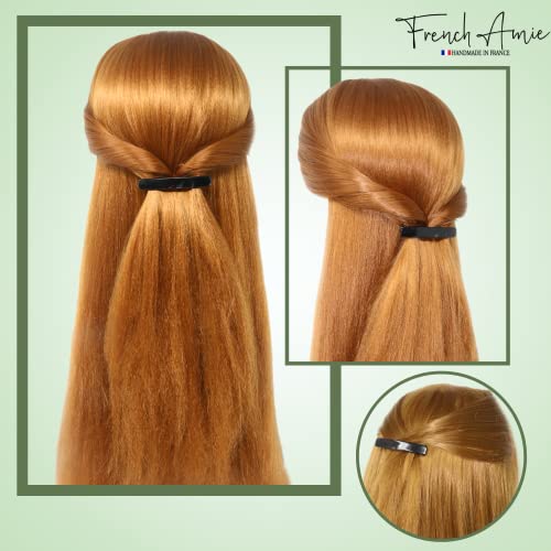 French Amie Small 2 1/4 Inches Celluloid Handmade Black Color Automatic Hair Clip Hair Barrette - (Black) #TOP5