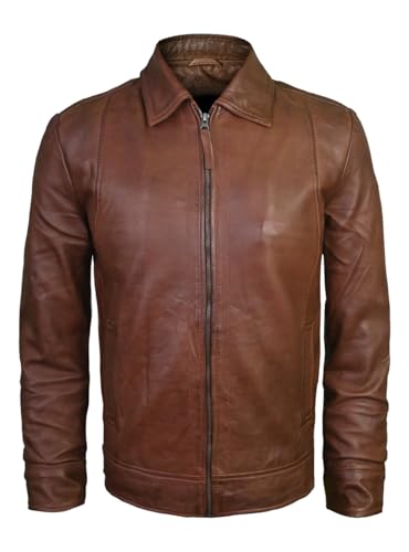 Men's Brown Real Lambskin Leather Jacket, Black4