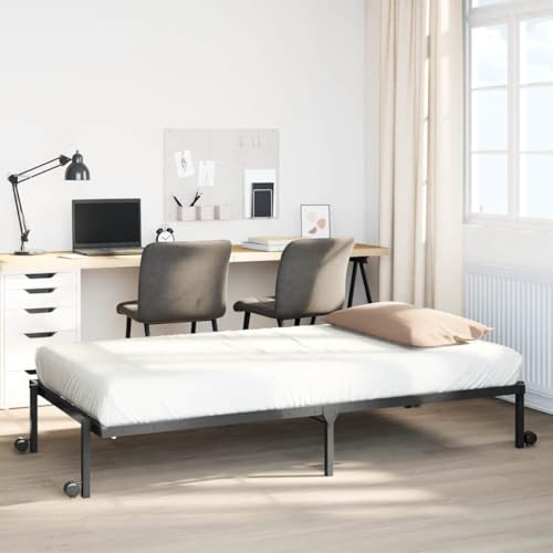 vidaXL Estructura de Cama sin colchón Plegable Negro Acero 75x190 cm, Marco de Cama de Metal, Marco de Cama Plegable, Base de Cama