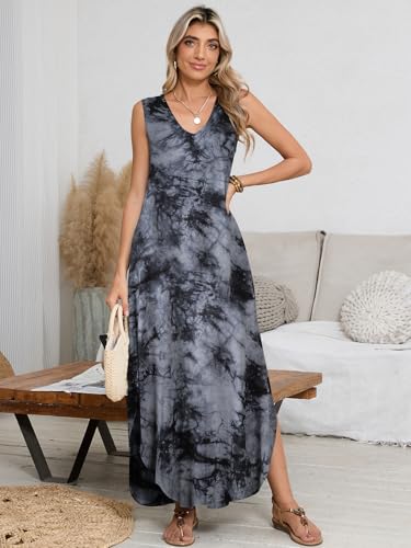 Image of BELAROI Womens Plus Size Maxi Dress Sundress Summer Casual Sleeveless V Neck Pockets Beach Swimsuit Coverup Loose