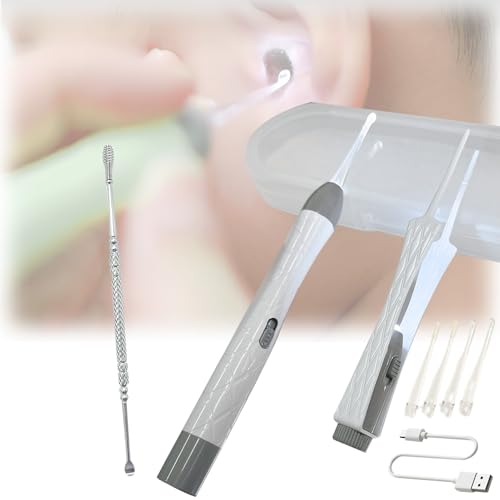 TattiOut 2026年版【3点セット 改良を重ねてこだわり抜かれた】耳かき ライト USB充電式 光る耳かき LEDライト付き耳かき 光るピンセット みみかき 子供用 シリコン 耳搔き 照明付き 耳掃除 耳かきセット TO24GA014 （合金シルバー1本付き）ホワイト