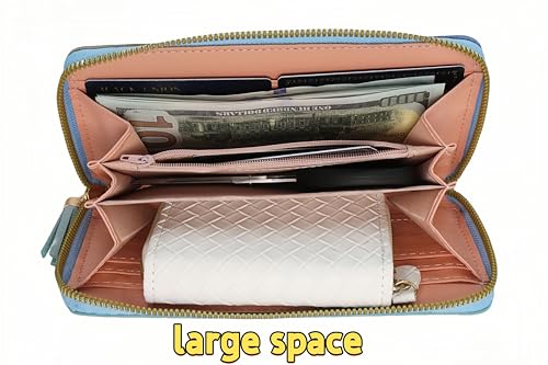 Women's long wallet with geometric color block design, ultra-thin and lightweight wallet, tassel, 7.48 × 3.93 inches, blue and grey blue multi card storage3