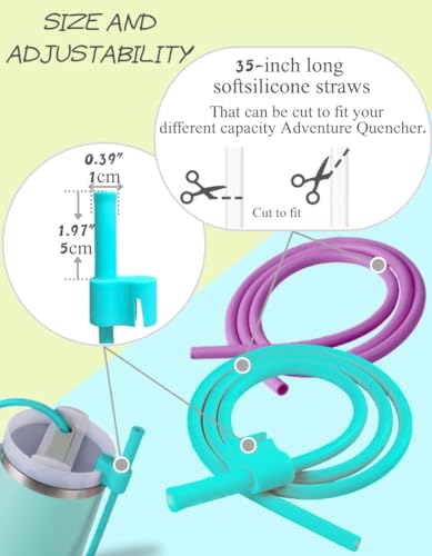 Extendable Long Straws for Stanley Cup, 2 Pack 35" Reusable Silicone Straws- CPC Certified, Fits 40 oz Tumbler And Large Water Bottle, Soft & Flexible Straw Accessories Gift Idea