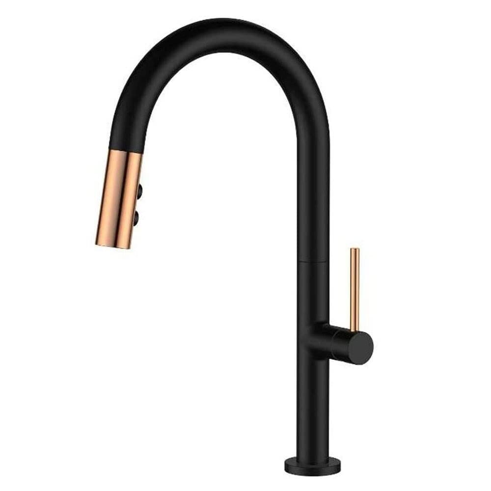 Caño Alto Grifo de Cocina, Grifo Cocina Extraible, Giratorio de 360 Grados Grifos Cocina Extensible, Grifos para Fregadero con Control de Agua Fría y Caliente (Color : Negro)