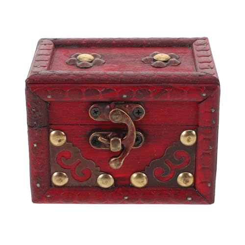 NOLITOY Coffre au Trésor Vintage en Bois Massif Rouge Petite Boîte de Rangement avec Serrure Boîte Décorative Rétro pour Bijoux et Petits Objets pour Organisation et Voyage